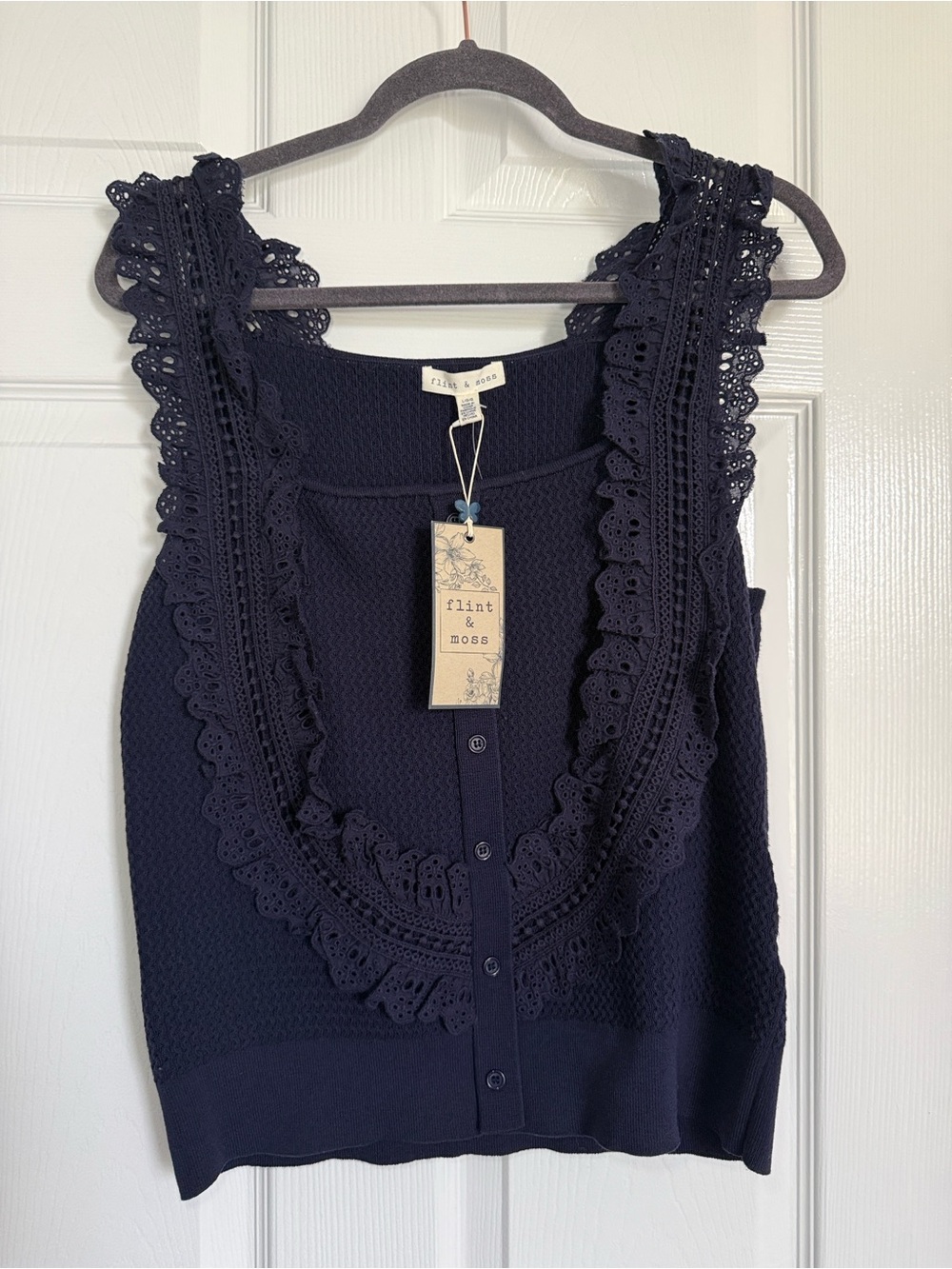 Navy Crochet Trim Sleeveless Knit Top